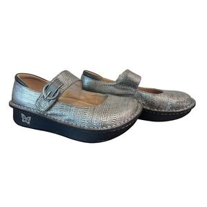 Alegria Paloma Silver Metallic Leather Mary Jane Rocker Shoes PAL-713 Womens 35